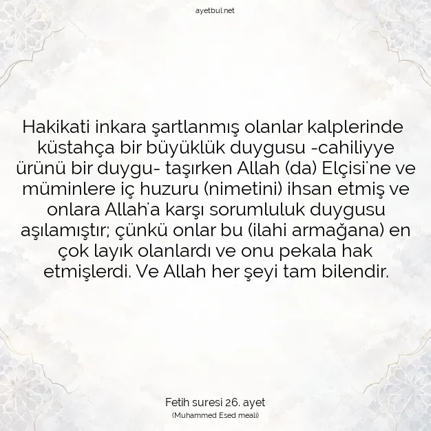 Ayetbul | Kuran Mealleri | Quran | Fetih suresi 26. ayet