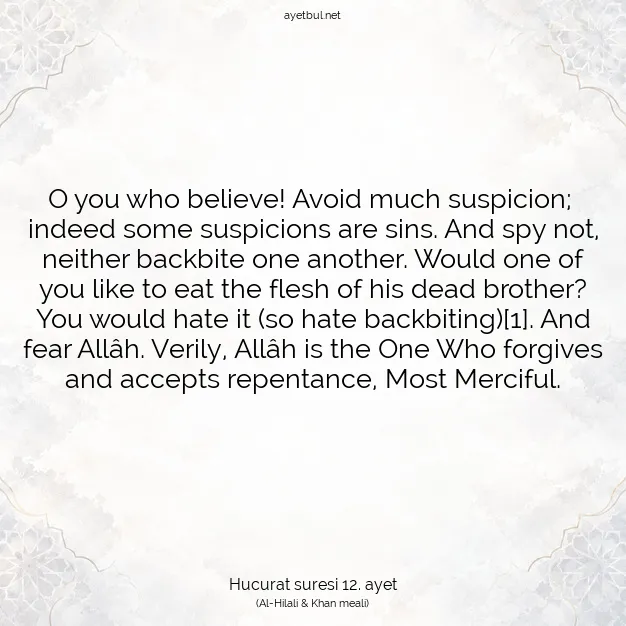 Ayetbul | Kuran Mealleri | Quran | Hucurat suresi 12. ayet