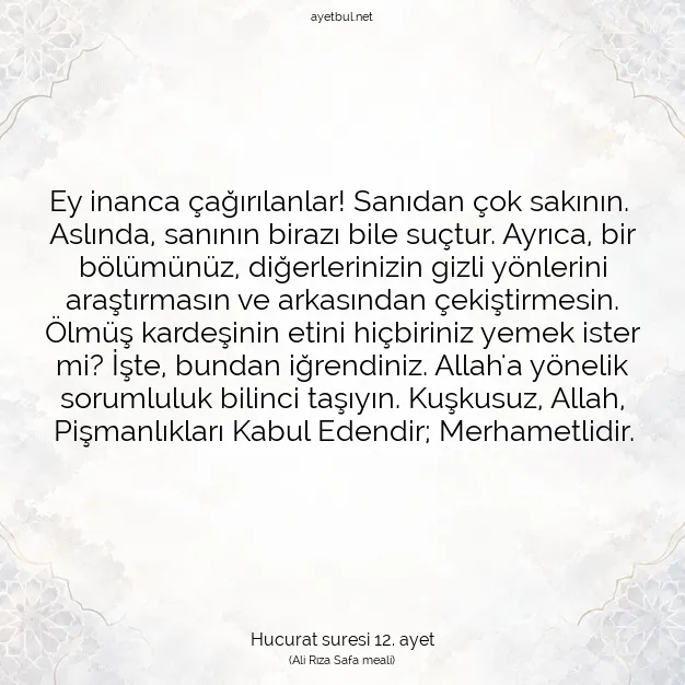 Ayetbul | Kuran Mealleri | Quran | Hucurat suresi 12. ayet