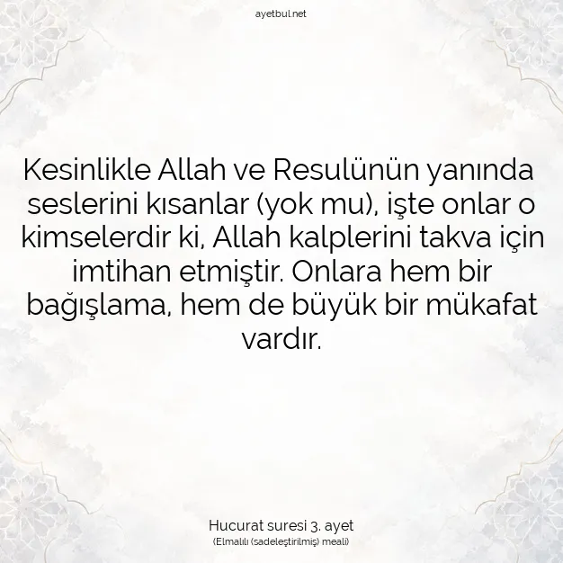 Ayetbul | Kuran Mealleri | Quran | Hucurat suresi 3. ayet