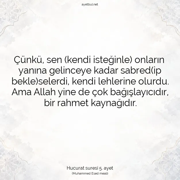 Ayetbul | Kuran Mealleri | Quran | Hucurat suresi 5. ayet