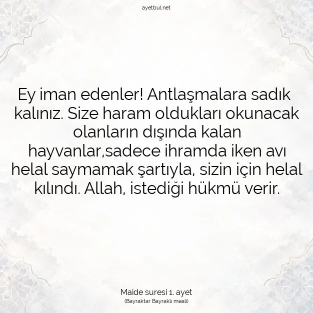Ayetbul | Kuran Mealleri | Quran | Maide suresi 1. ayet