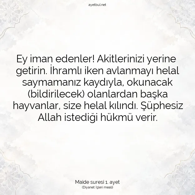 Ayetbul | Kuran Mealleri | Quran | Maide suresi 1. ayet