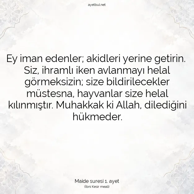 Ayetbul | Kuran Mealleri | Quran | Maide suresi 1. ayet