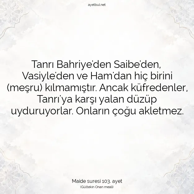 Ayetbul | Kuran Mealleri | Quran | Maide suresi 103. ayet