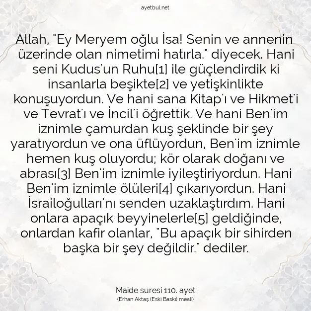 Ayetbul | Kuran Mealleri | Quran | Maide suresi 110. ayet