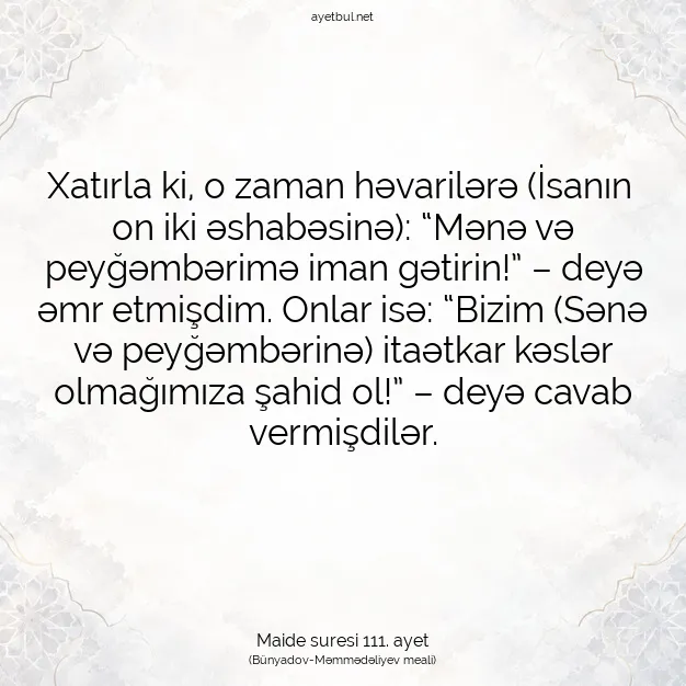 Ayetbul | Kuran Mealleri | Quran | Maide suresi 111. ayet