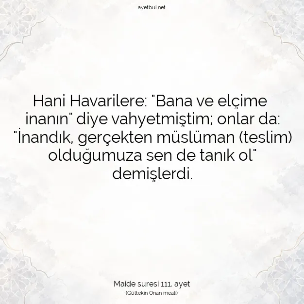 Ayetbul | Kuran Mealleri | Quran | Maide suresi 111. ayet