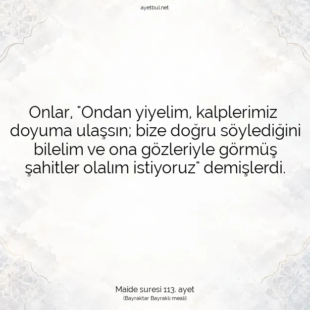 Ayetbul | Kuran Mealleri | Quran | Maide suresi 113. ayet
