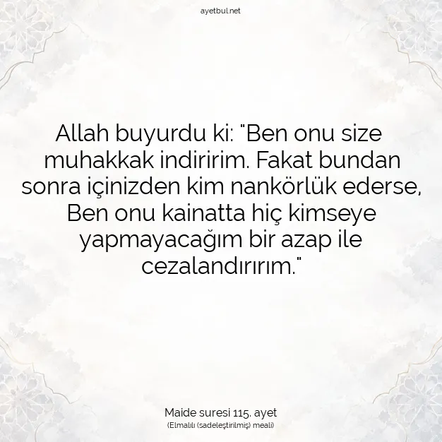Ayetbul | Kuran Mealleri | Quran | Maide suresi 115. ayet