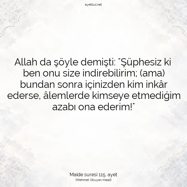 Ayetbul | Kuran Mealleri | Quran | Maide suresi 115. ayet