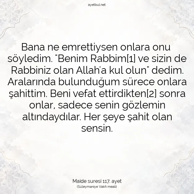 Ayetbul | Kuran Mealleri | Quran | Maide suresi 117. ayet