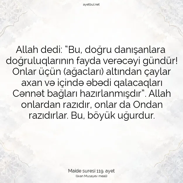 Ayetbul | Kuran Mealleri | Quran | Maide suresi 119. ayet