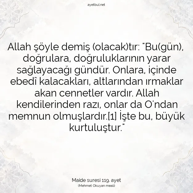 Ayetbul | Kuran Mealleri | Quran | Maide suresi 119. ayet