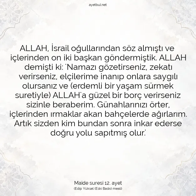 Ayetbul | Kuran Mealleri | Quran | Maide suresi 12. ayet