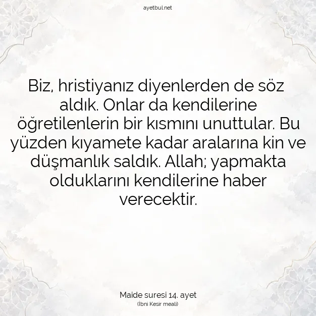 Ayetbul | Kuran Mealleri | Quran | Maide suresi 14. ayet