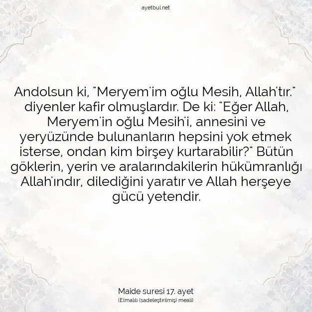 Ayetbul | Kuran Mealleri | Quran | Maide suresi 17. ayet