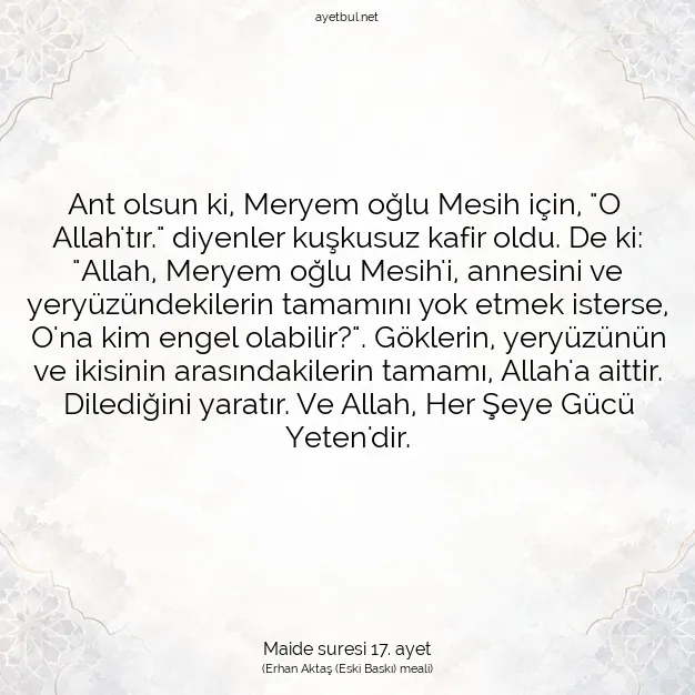Ayetbul | Kuran Mealleri | Quran | Maide suresi 17. ayet