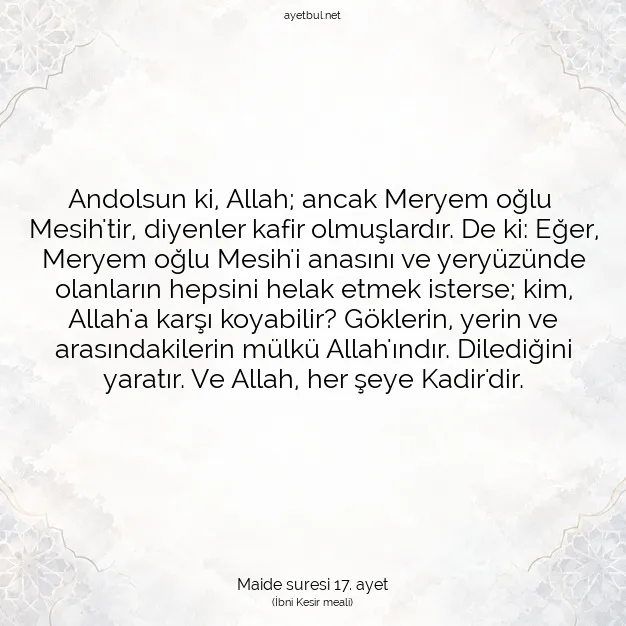 Ayetbul | Kuran Mealleri | Quran | Maide suresi 17. ayet