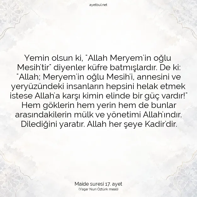 Ayetbul | Kuran Mealleri | Quran | Maide suresi 17. ayet