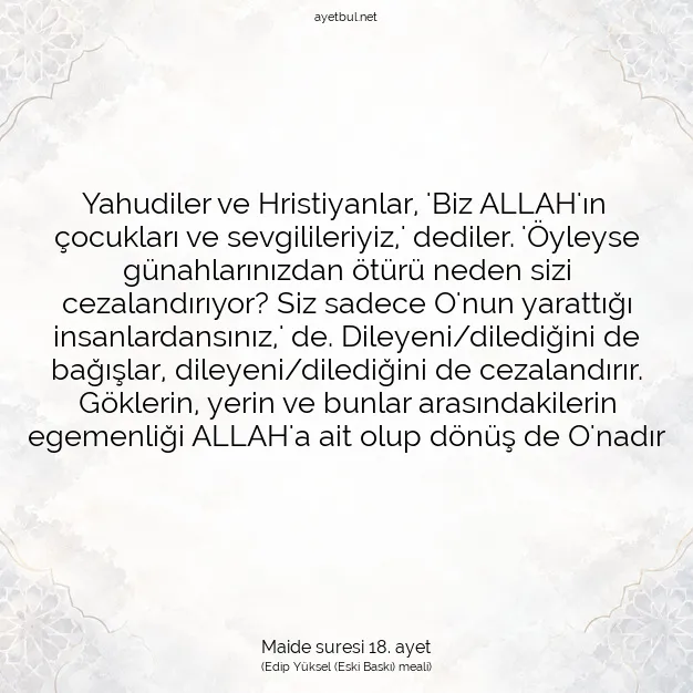 Ayetbul | Kuran Mealleri | Quran | Maide suresi 18. ayet