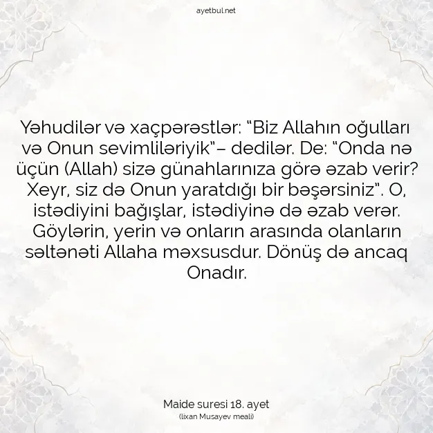 Ayetbul | Kuran Mealleri | Quran | Maide suresi 18. ayet