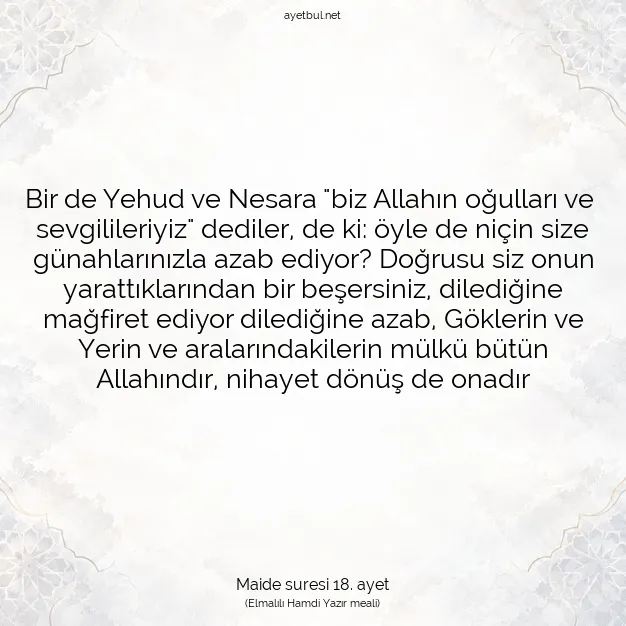 Ayetbul | Kuran Mealleri | Quran | Maide suresi 18. ayet