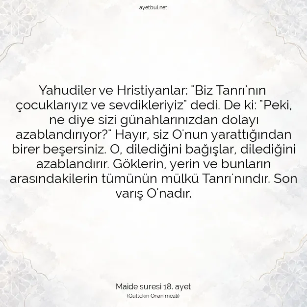 Ayetbul | Kuran Mealleri | Quran | Maide suresi 18. ayet