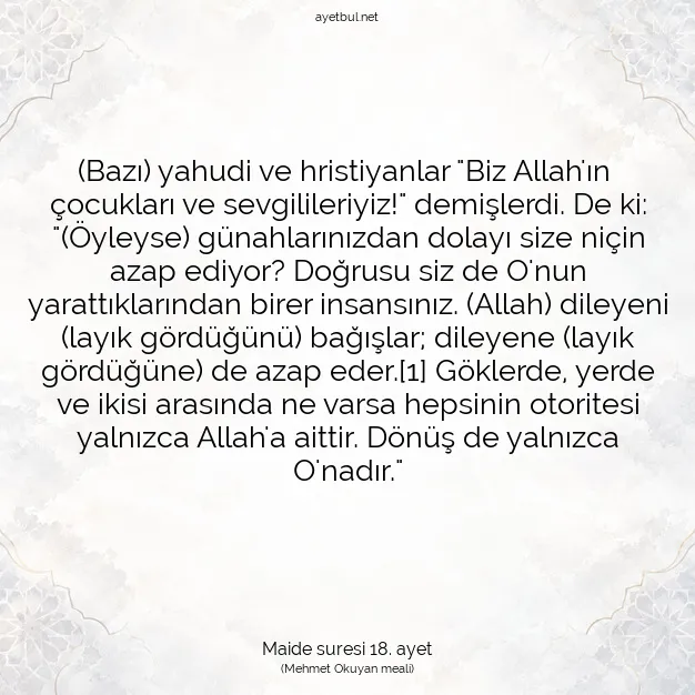 Ayetbul | Kuran Mealleri | Quran | Maide suresi 18. ayet