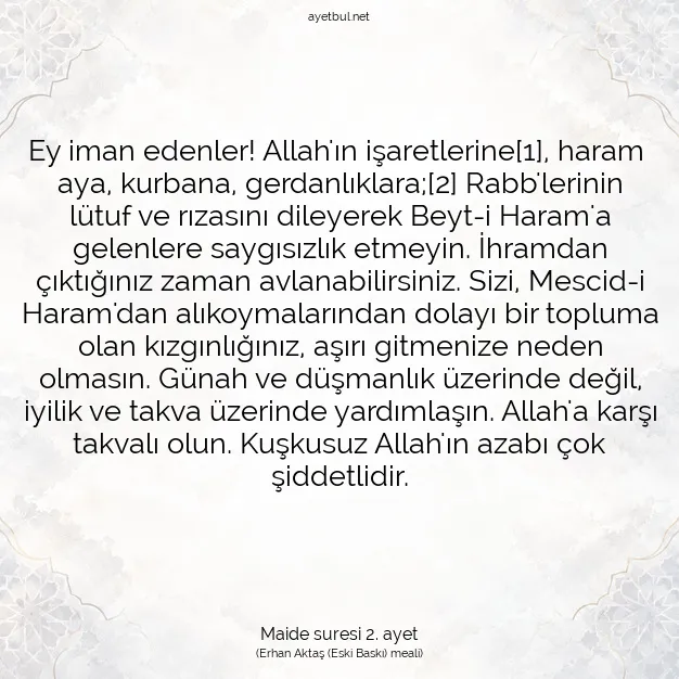 Ayetbul | Kuran Mealleri | Quran | Maide suresi 2. ayet