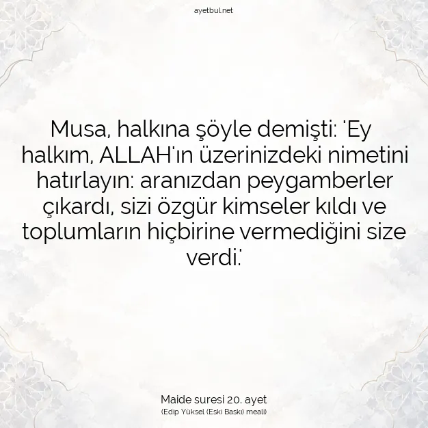 Ayetbul | Kuran Mealleri | Quran | Maide suresi 20. ayet