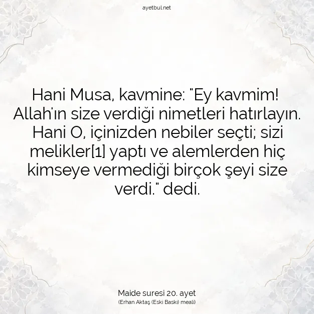Ayetbul | Kuran Mealleri | Quran | Maide suresi 20. ayet