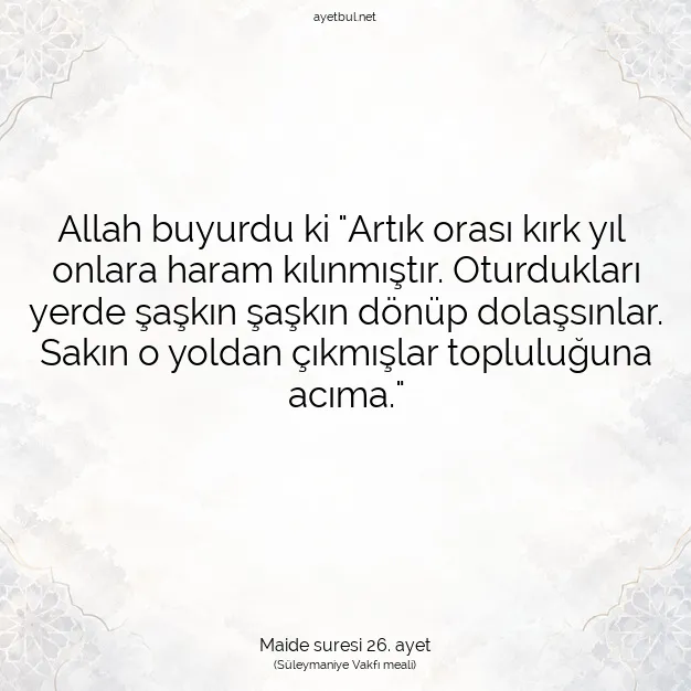 Ayetbul | Kuran Mealleri | Quran | Maide suresi 26. ayet