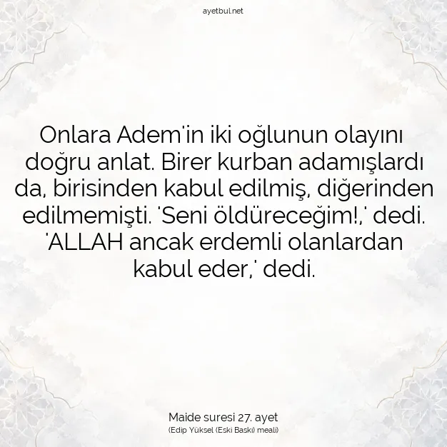 Ayetbul | Kuran Mealleri | Quran | Maide suresi 27. ayet