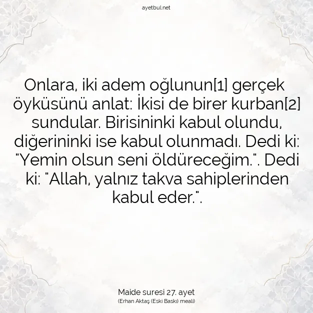 Ayetbul | Kuran Mealleri | Quran | Maide suresi 27. ayet