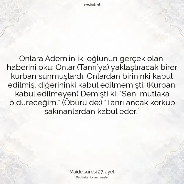Ayetbul | Kuran Mealleri | Quran | Maide suresi 27. ayet