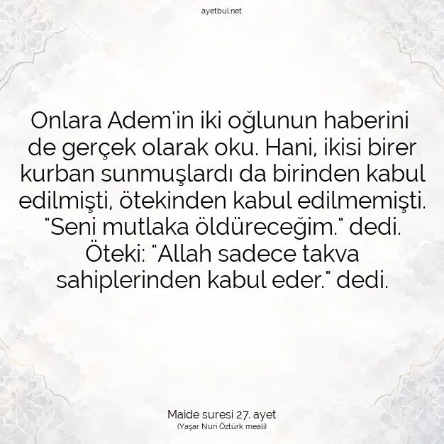 Ayetbul | Kuran Mealleri | Quran | Maide suresi 27. ayet