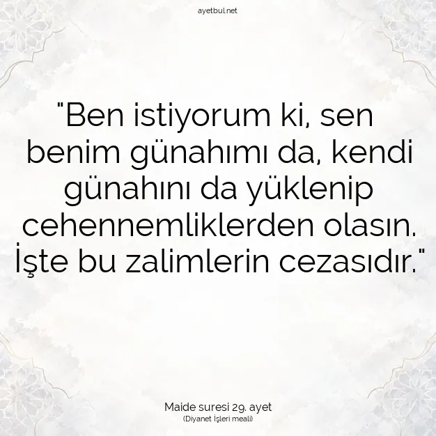 Ayetbul | Kuran Mealleri | Quran | Maide suresi 29. ayet