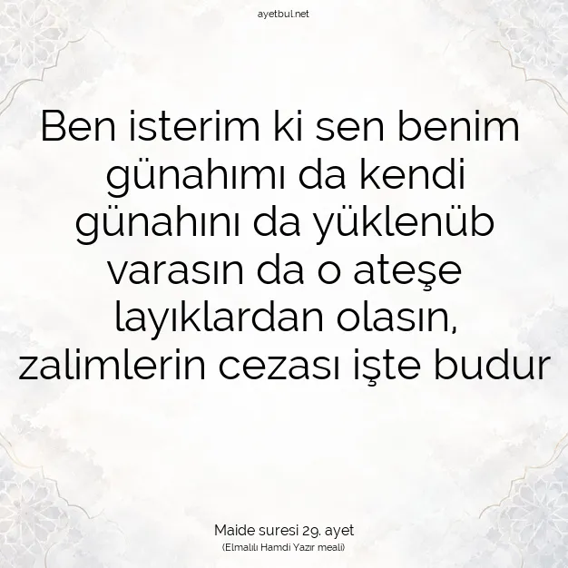 Ayetbul | Kuran Mealleri | Quran | Maide suresi 29. ayet