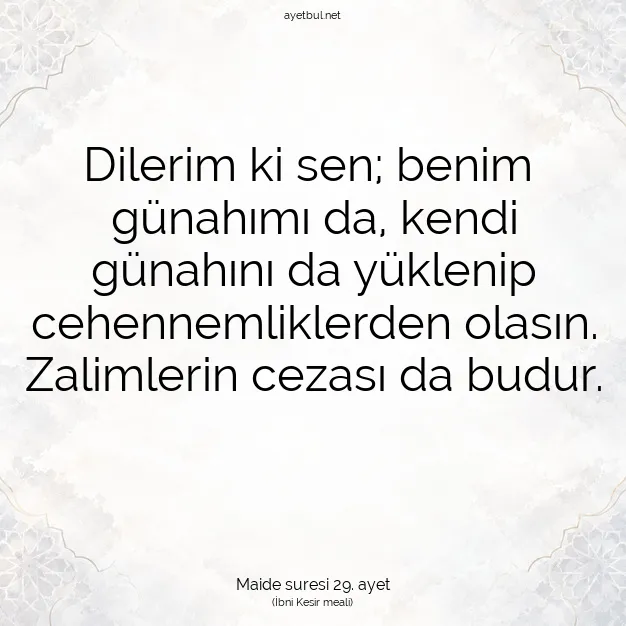 Ayetbul | Kuran Mealleri | Quran | Maide suresi 29. ayet