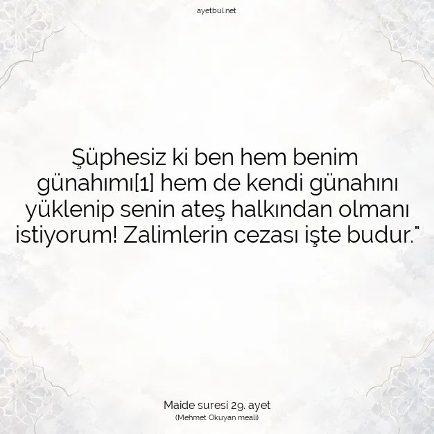 Ayetbul | Kuran Mealleri | Quran | Maide suresi 29. ayet