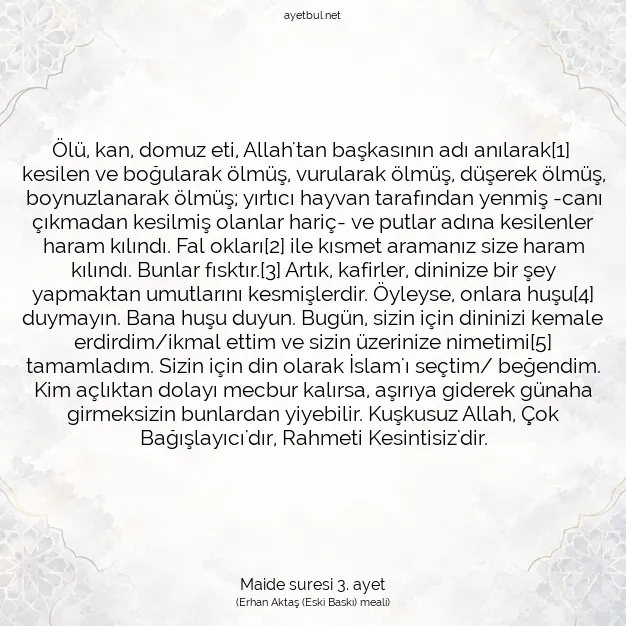 Ayetbul | Kuran Mealleri | Quran | Maide suresi 3. ayet