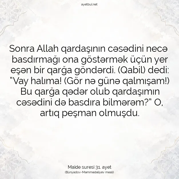 Ayetbul | Kuran Mealleri | Quran | Maide suresi 31. ayet