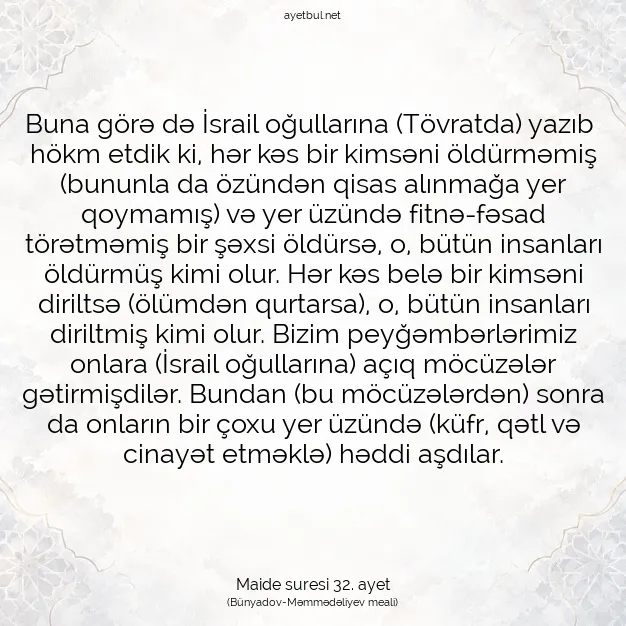 Ayetbul | Kuran Mealleri | Quran | Maide suresi 32. ayet