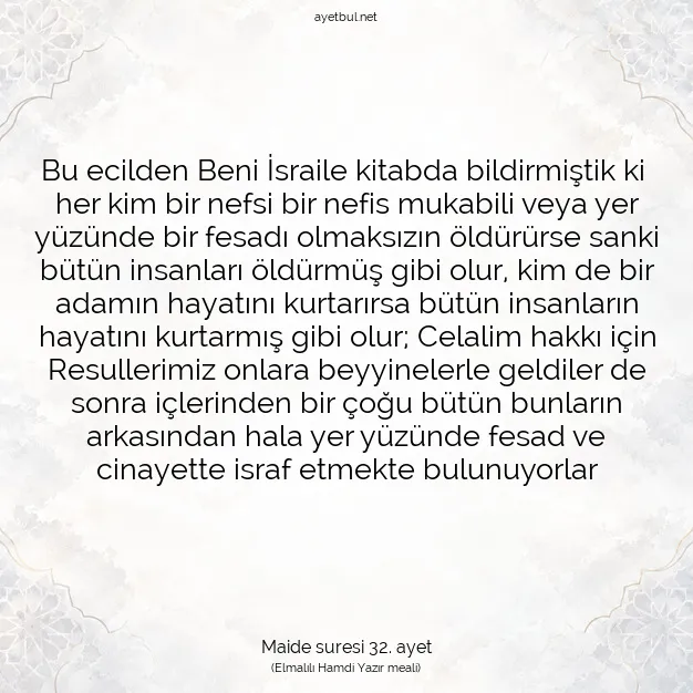 Ayetbul | Kuran Mealleri | Quran | Maide suresi 32. ayet