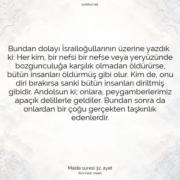 Ayetbul | Kuran Mealleri | Quran | Maide suresi 32. ayet