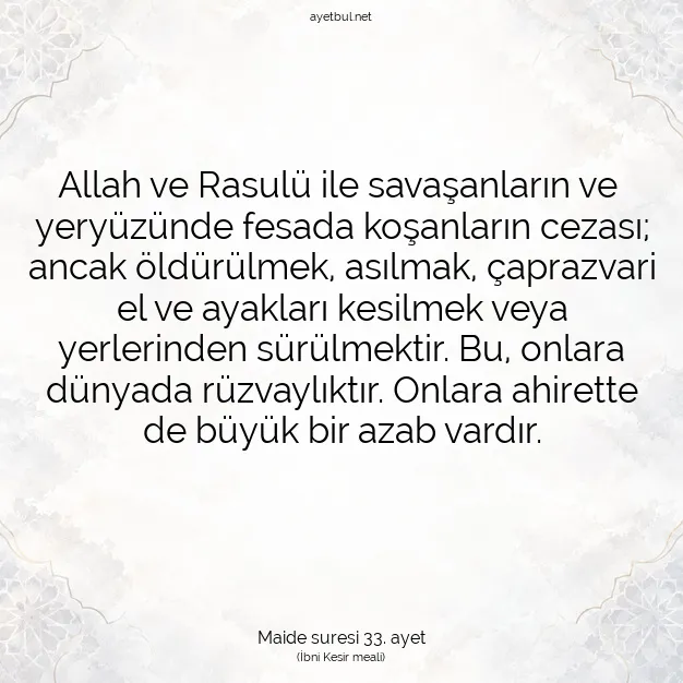 Ayetbul | Kuran Mealleri | Quran | Maide suresi 33. ayet
