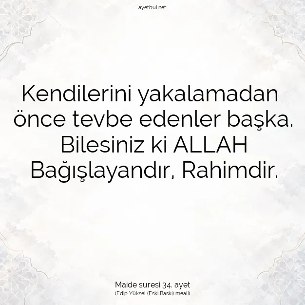 Ayetbul | Kuran Mealleri | Quran | Maide suresi 34. ayet