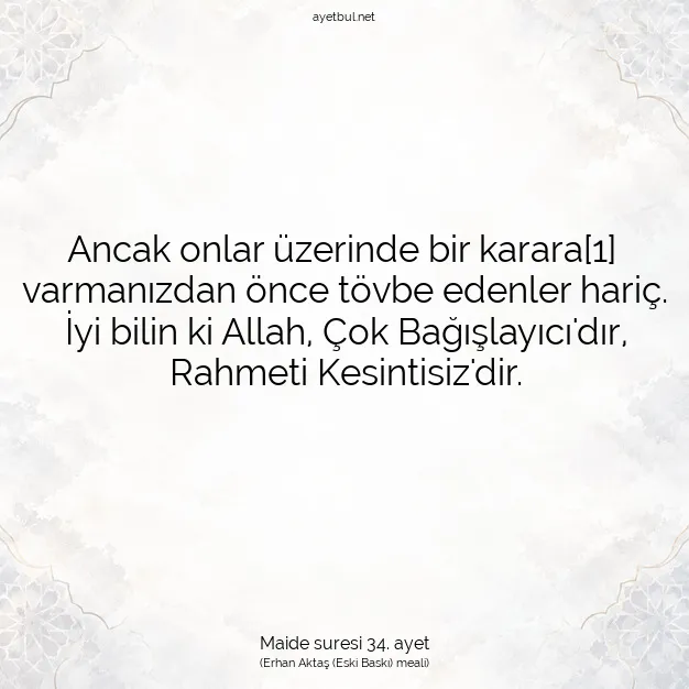 Ayetbul | Kuran Mealleri | Quran | Maide suresi 34. ayet
