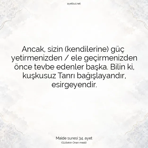 Ayetbul | Kuran Mealleri | Quran | Maide suresi 34. ayet